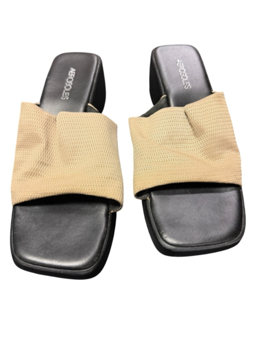 Women's Aerosoles Black & Beige Wedge Sandals Size 8.5B